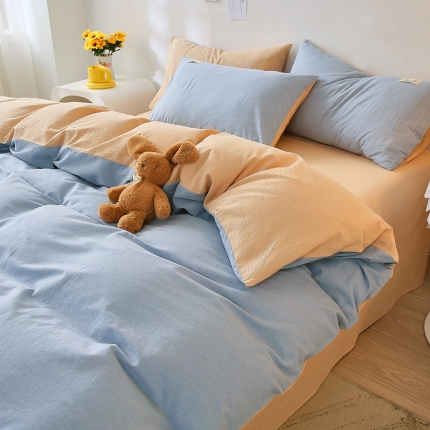 91家纺网 家纺一手货源 找家纺 【直播爆款】2023新款全棉色织水洗四件套全棉纯棉床单被套学生宿舍床上