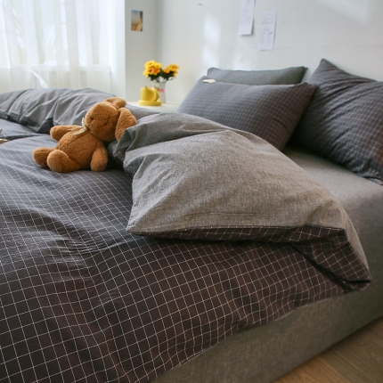 91家纺网 家纺一手货源 找家纺 【直播爆款】2023新款全棉色织水洗四件套全棉纯棉床单被套学生宿舍床上