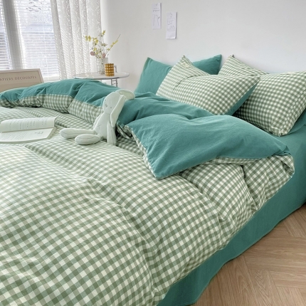 91家纺网 家纺一手货源 找家纺 【直播爆款】2023新款全棉色织水洗四件套全棉纯棉床单被套学生宿舍床上