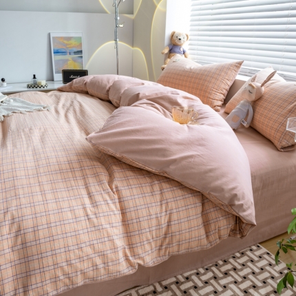 91家纺网 家纺一手货源 找家纺 【直播爆款】2023新款全棉色织水洗四件套全棉纯棉床单被套学生宿舍床上