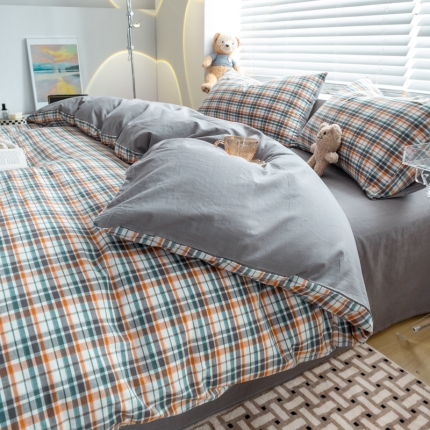 91家纺网 家纺一手货源 找家纺 【直播爆款】2023新款全棉色织水洗四件套全棉纯棉床单被套学生宿舍床上