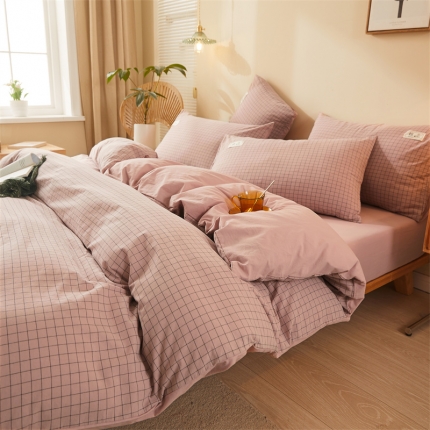 91家纺网 家纺一手货源 找家纺 【直播爆款】2023新款全棉色织水洗四件套全棉纯棉床单被套学生宿舍床上