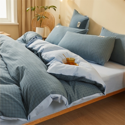 91家纺网 家纺一手货源 找家纺 【直播爆款】2023新款全棉色织水洗四件套全棉纯棉床单被套学生宿舍床上