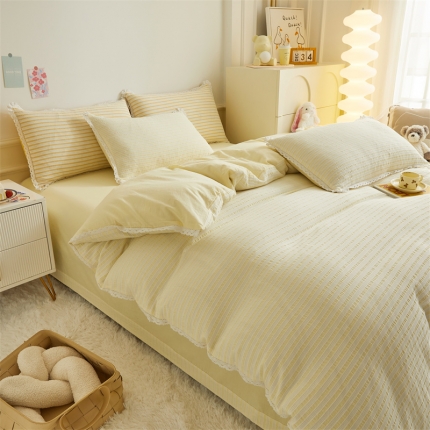 91家纺网 家纺一手货源 找家纺 【直播爆款】2023新款锦瑟花边全棉水洗棉色织提花四件套