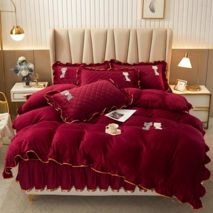 91家纺网 家纺一手货源 找家纺 （总）恋尚 2023新款水晶绒夹棉床裙床笠四件套-KT猫系列