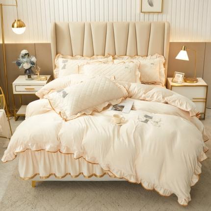 91家纺网 家纺一手货源 找家纺 （总）恋尚 2023新款水晶绒夹棉床裙床笠四件套-KT猫系列