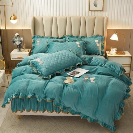 91家纺网 家纺一手货源 找家纺 （总）恋尚 2023新款水晶绒夹棉床裙床笠四件套-KT猫系列