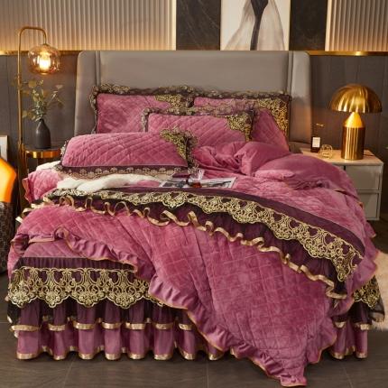 91家纺网 家纺一手货源 找家纺 （总）恋尚 2023新款水晶绒夹棉单床裙四件套-圣芙兰系列