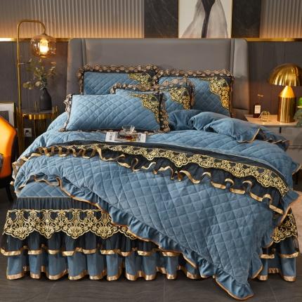 91家纺网 家纺一手货源 找家纺 （总）恋尚 2023新款水晶绒夹棉单床裙四件套-圣芙兰系列