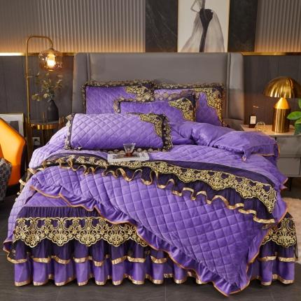 91家纺网 家纺一手货源 找家纺 恋尚 2023新款水晶绒夹棉单床裙四件套-圣芙兰系列 圣芙兰-紫色