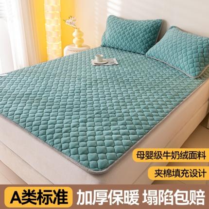 91家纺网 家纺一手货源 找家纺 悦织语 2024A类200克加厚牛奶绒夹棉床垫 繁星蓝（床护垫）