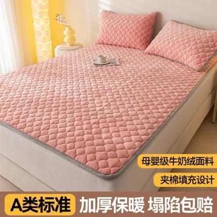 91家纺网 家纺一手货源 找家纺 悦织语 2024A类200克加厚牛奶绒夹棉床垫 玉色（床护垫）