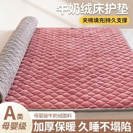 悦织语 2024A类200克加厚牛奶绒夹棉床垫 豆沙（床护垫）