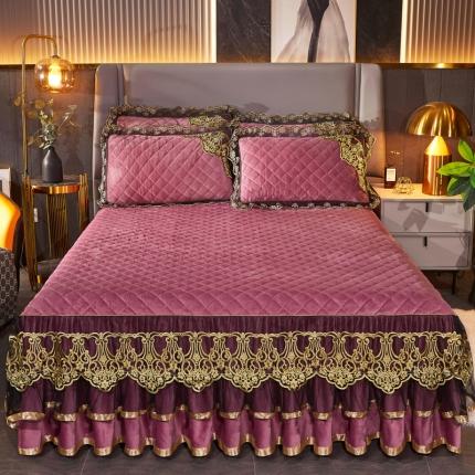 91家纺网 家纺一手货源 找家纺 恋尚 2023新款水晶绒夹棉单床裙四件套-圣芙兰系列 圣芙兰--豆沙