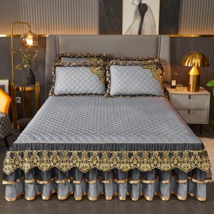 91家纺网 家纺一手货源 找家纺 恋尚 2023新款水晶绒夹棉单床裙四件套-圣芙兰系列 圣芙兰-浅灰