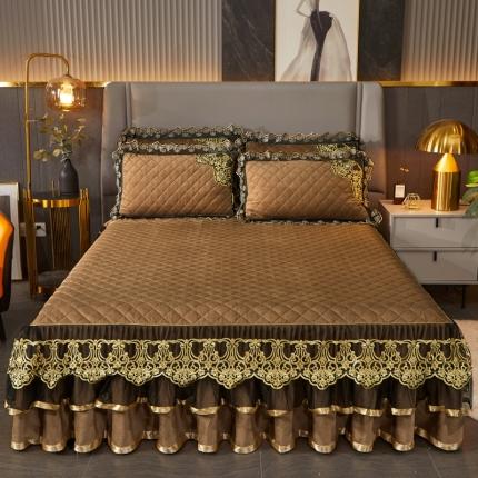 91家纺网 家纺一手货源 找家纺 恋尚 2023新款水晶绒夹棉单床裙四件套-圣芙兰系列 圣芙兰-深咖