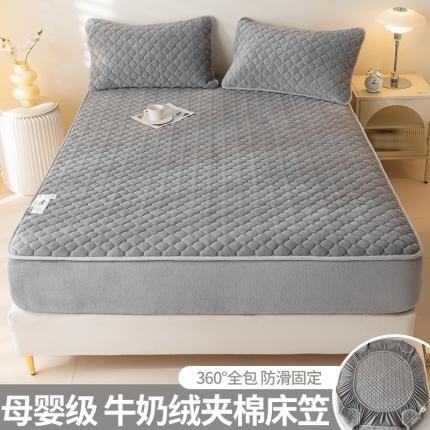 91家纺网 家纺一手货源 找家纺 悦织语 A类200克加厚牛奶绒夹棉床笠 高级灰(床笠款）