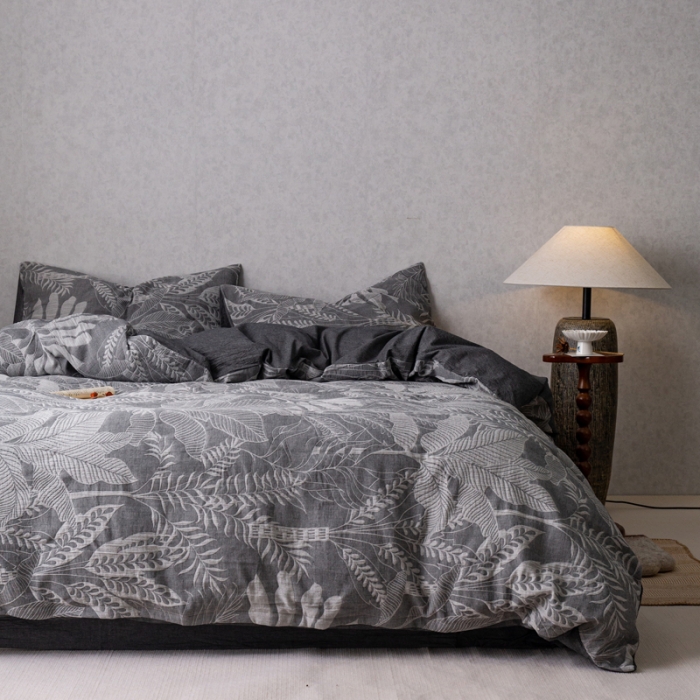 91家纺网 家纺一手货源 找家纺 安莱生活 2023新款水洗棉双层纱四件套-绿野仙踪 绿野仙踪-深灰