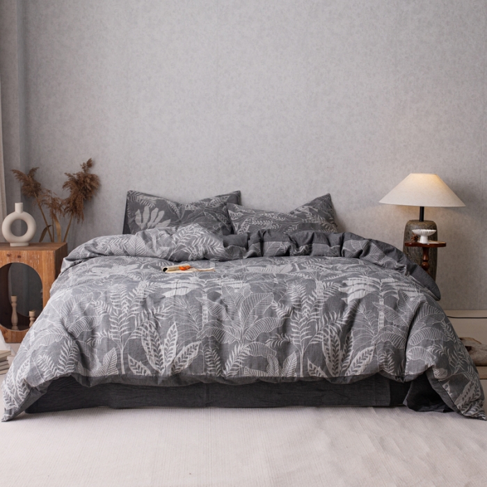 91家纺网 家纺一手货源 找家纺 安莱生活 2023新款水洗棉双层纱四件套-绿野仙踪 绿野仙踪-深灰