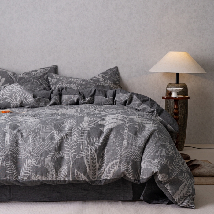 91家纺网 家纺一手货源 找家纺 安莱生活 2023新款水洗棉双层纱四件套-绿野仙踪 绿野仙踪-深灰