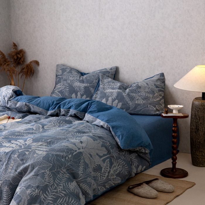 91家纺网 家纺一手货源 找家纺 安莱生活 2023新款水洗棉双层纱四件套-绿野仙踪 绿野仙踪-深蓝