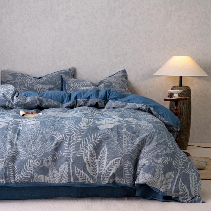 91家纺网 家纺一手货源 找家纺 安莱生活 2023新款水洗棉双层纱四件套-绿野仙踪 绿野仙踪-深蓝