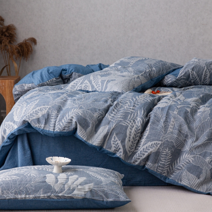 91家纺网 家纺一手货源 找家纺 安莱生活 2023新款水洗棉双层纱四件套-绿野仙踪 绿野仙踪-深蓝