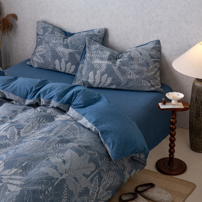 91家纺网 家纺一手货源 找家纺 安莱生活 2023新款水洗棉双层纱四件套-绿野仙踪 绿野仙踪-深蓝