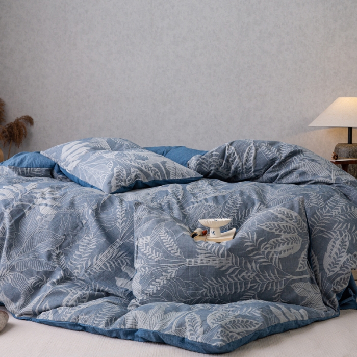 91家纺网 家纺一手货源 找家纺 安莱生活 2023新款水洗棉双层纱四件套-绿野仙踪 绿野仙踪-深蓝