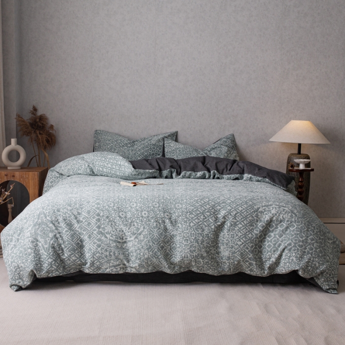 91家纺网 家纺一手货源 找家纺 （总）安莱生活 2023新款水洗棉双层纱四件套-弥香