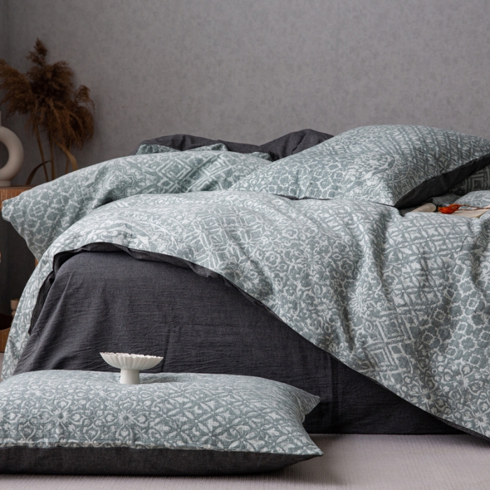 91家纺网 家纺一手货源 找家纺 （总）安莱生活 2023新款水洗棉双层纱四件套-弥香