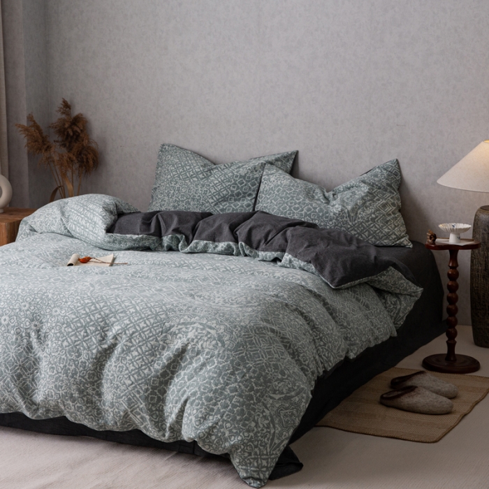 91家纺网 家纺一手货源 找家纺 （总）安莱生活 2023新款水洗棉双层纱四件套-弥香