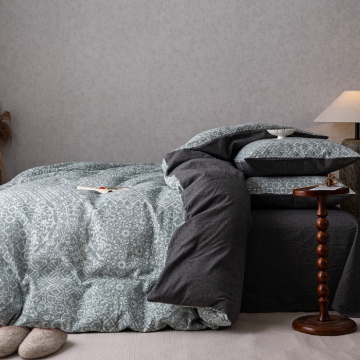 91家纺网 家纺一手货源 找家纺 （总）安莱生活 2023新款水洗棉双层纱四件套-弥香