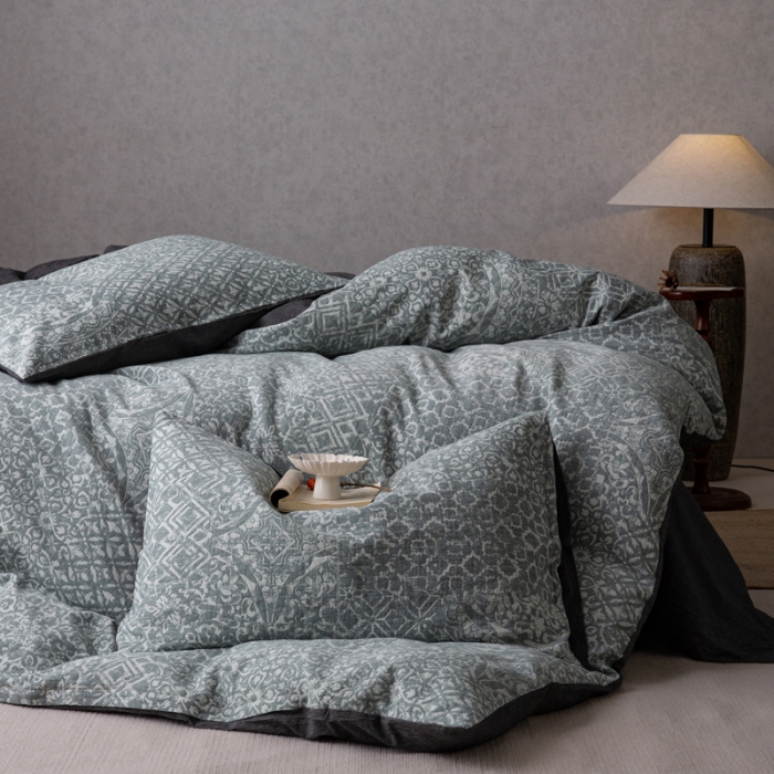 91家纺网 家纺一手货源 找家纺 （总）安莱生活 2023新款水洗棉双层纱四件套-弥香