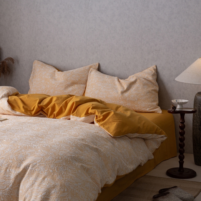 91家纺网 家纺一手货源 找家纺 （总）安莱生活 2023新款水洗棉双层纱四件套-绾绾