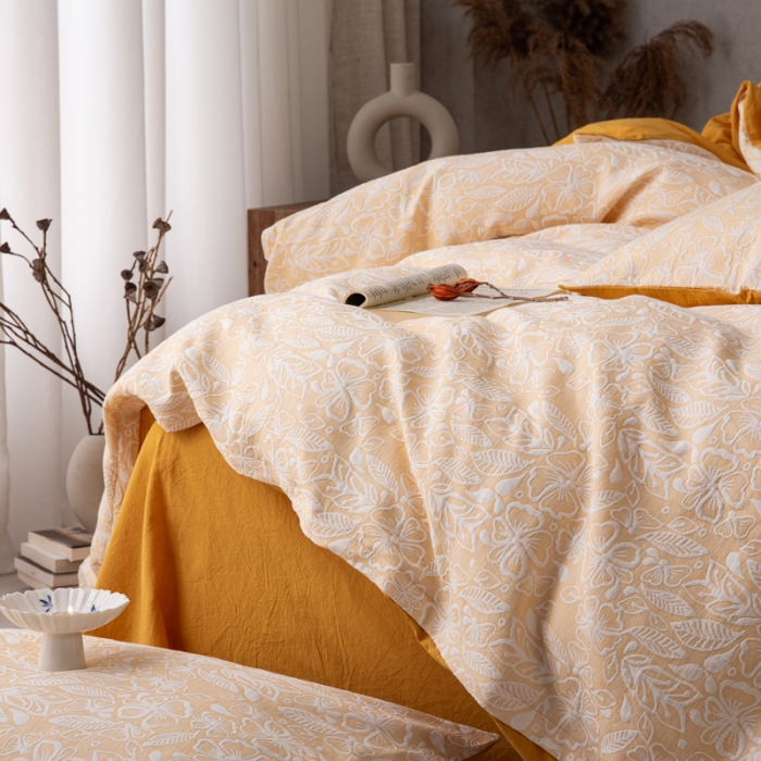 91家纺网 家纺一手货源 找家纺 （总）安莱生活 2023新款水洗棉双层纱四件套-绾绾