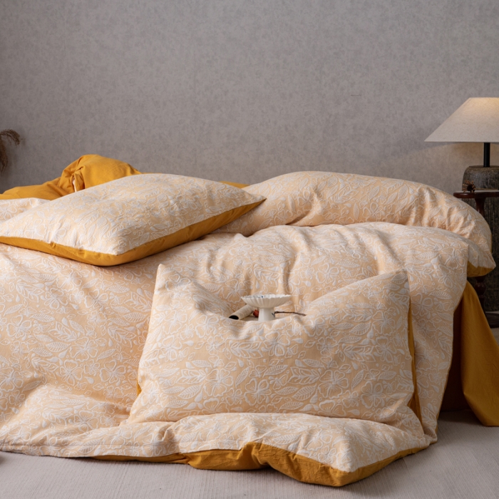 91家纺网 家纺一手货源 找家纺 （总）安莱生活 2023新款水洗棉双层纱四件套-绾绾