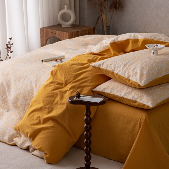 91家纺网 家纺一手货源 找家纺 （总）安莱生活 2023新款水洗棉双层纱四件套-绾绾