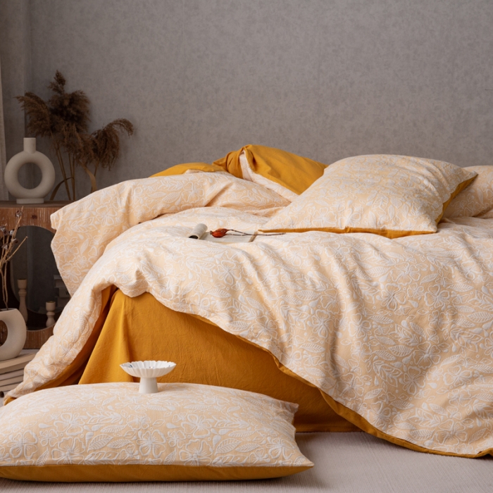 91家纺网 家纺一手货源 找家纺 （总）安莱生活 2023新款水洗棉双层纱四件套-绾绾