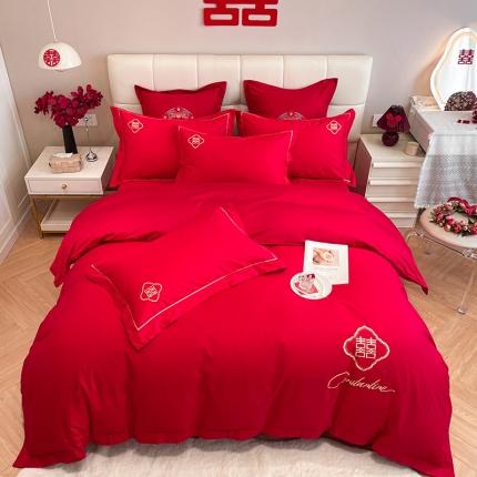 91家纺网 家纺一手货源 找家纺 玉雅家纺 2025新款亲肤刺绣婚庆四件套 永恒