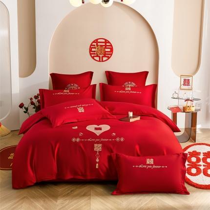 91家纺网 家纺一手货源 找家纺 玉雅家纺 2025新款亲肤刺绣婚庆四件套 唯一