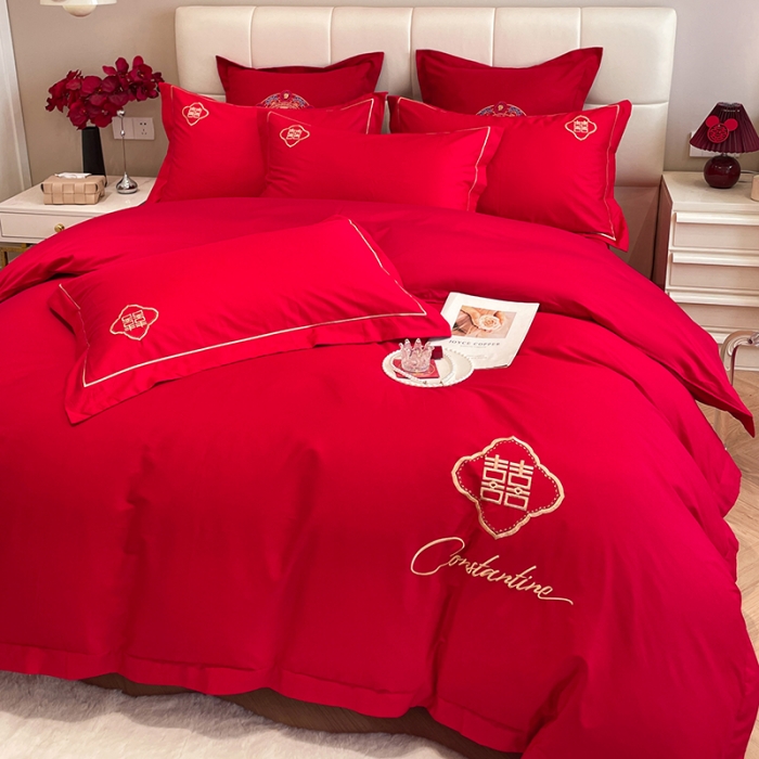 91家纺网 家纺一手货源 找家纺 玉雅家纺 2025新款亲肤刺绣婚庆四件套 永恒