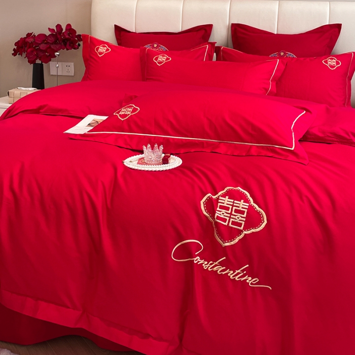 91家纺网 家纺一手货源 找家纺 玉雅家纺 2025新款亲肤刺绣婚庆四件套 永恒