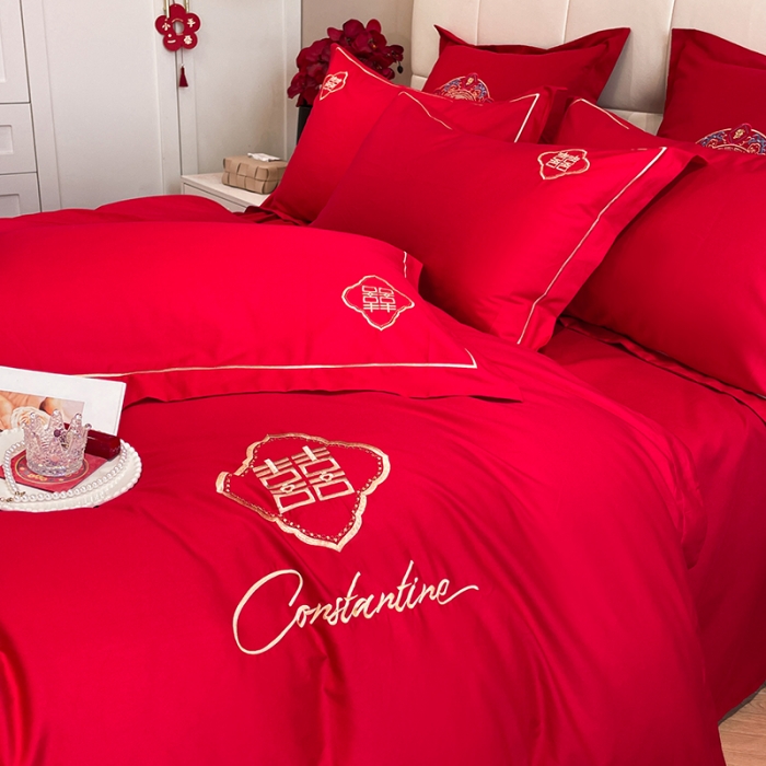 91家纺网 家纺一手货源 找家纺 玉雅家纺 2025新款亲肤刺绣婚庆四件套 永恒