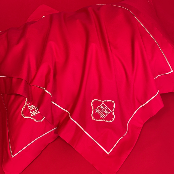 91家纺网 家纺一手货源 找家纺 玉雅家纺 2025新款亲肤刺绣婚庆四件套 永恒