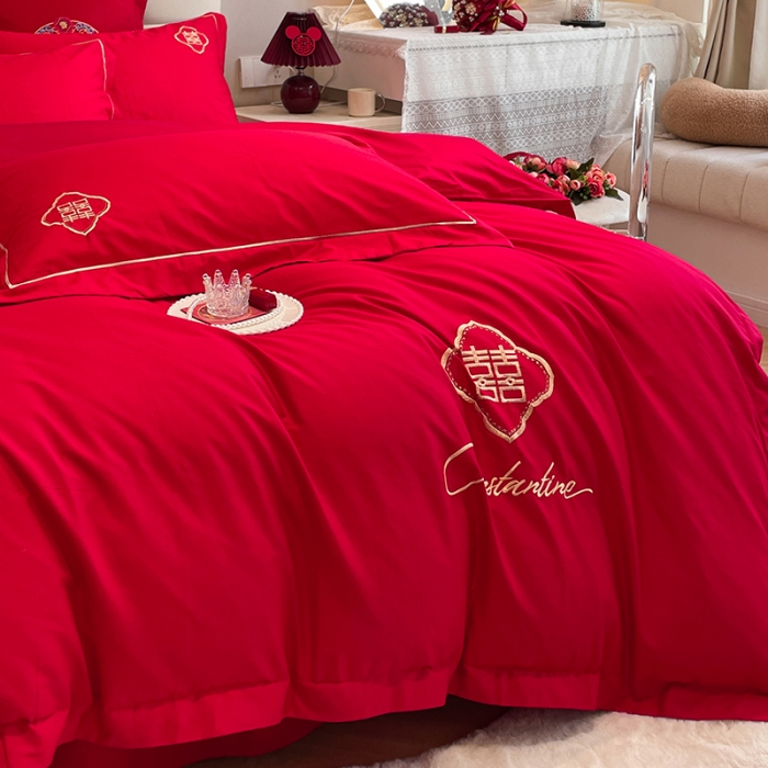 91家纺网 家纺一手货源 找家纺 玉雅家纺 2025新款亲肤刺绣婚庆四件套 永恒