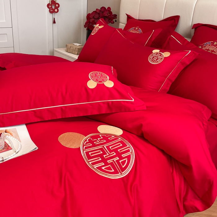 91家纺网 家纺一手货源 找家纺 玉雅家纺 2025新款亲肤刺绣婚庆四件套 文定吉祥