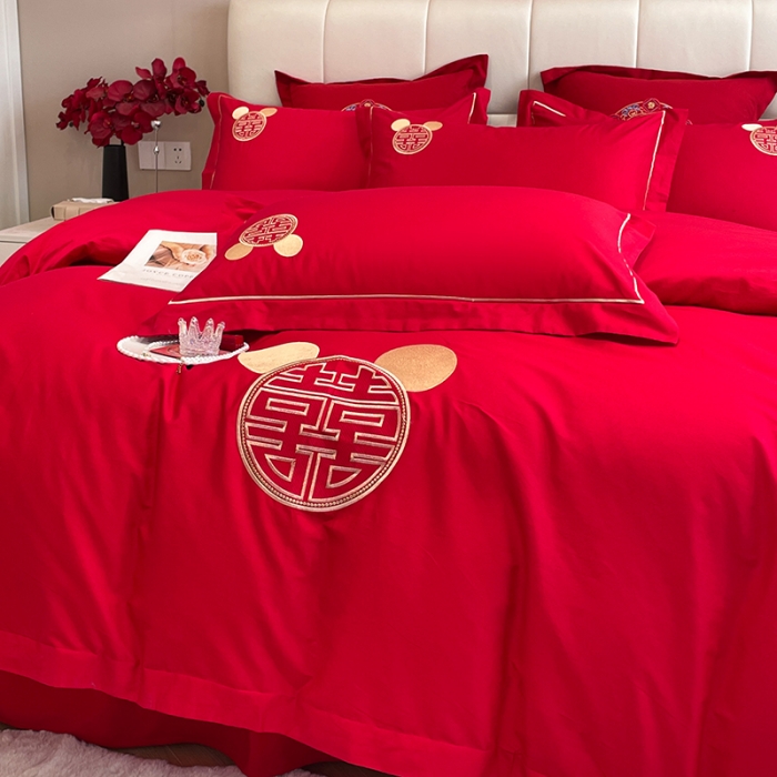 91家纺网 家纺一手货源 找家纺 玉雅家纺 2025新款亲肤刺绣婚庆四件套 文定吉祥