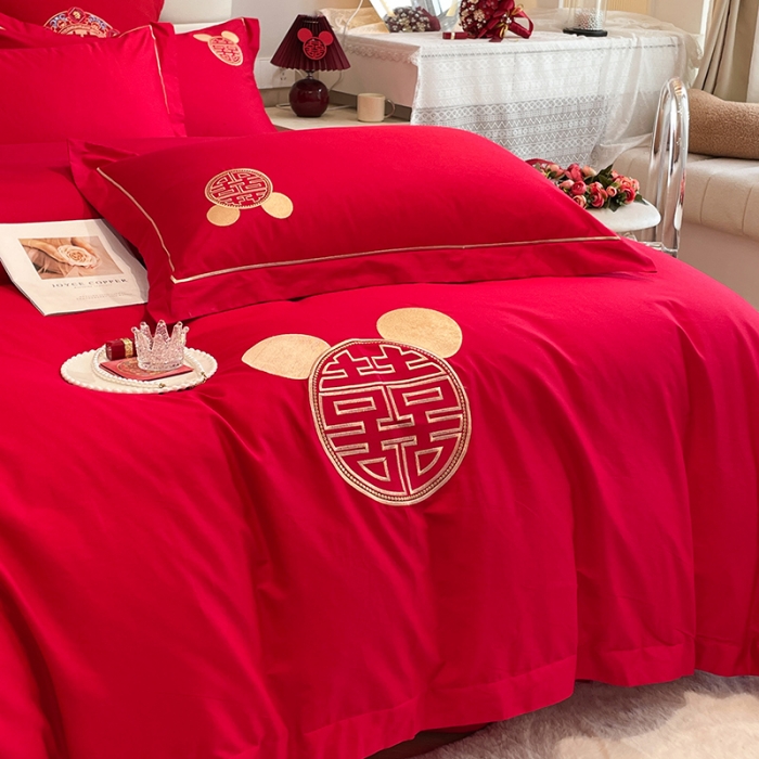 91家纺网 家纺一手货源 找家纺 玉雅家纺 2025新款亲肤刺绣婚庆四件套 文定吉祥