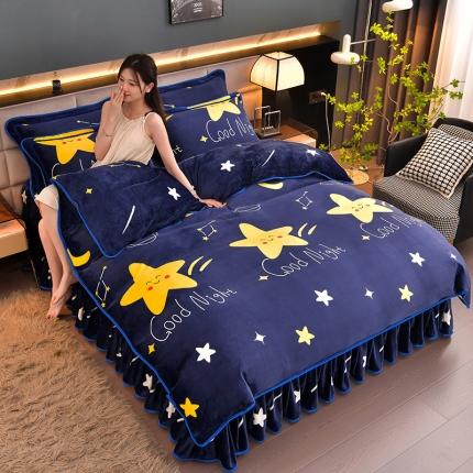 91家纺网 家纺一手货源 找家纺 雨洋2025新款加厚保暖8.5斤牛奶绒金貂婴儿绒四件套满天星